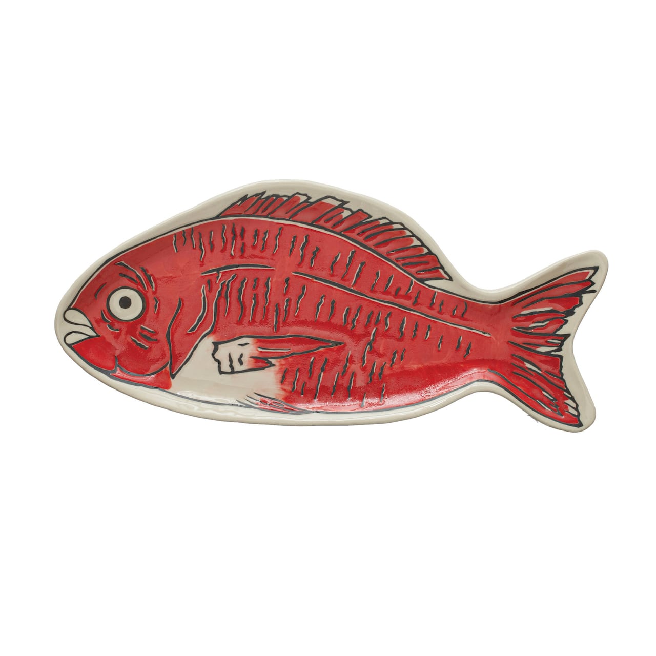 Hello Honey® 12.5" Red Stoneware Fish Shaped Plate with Wax Relief Illustration